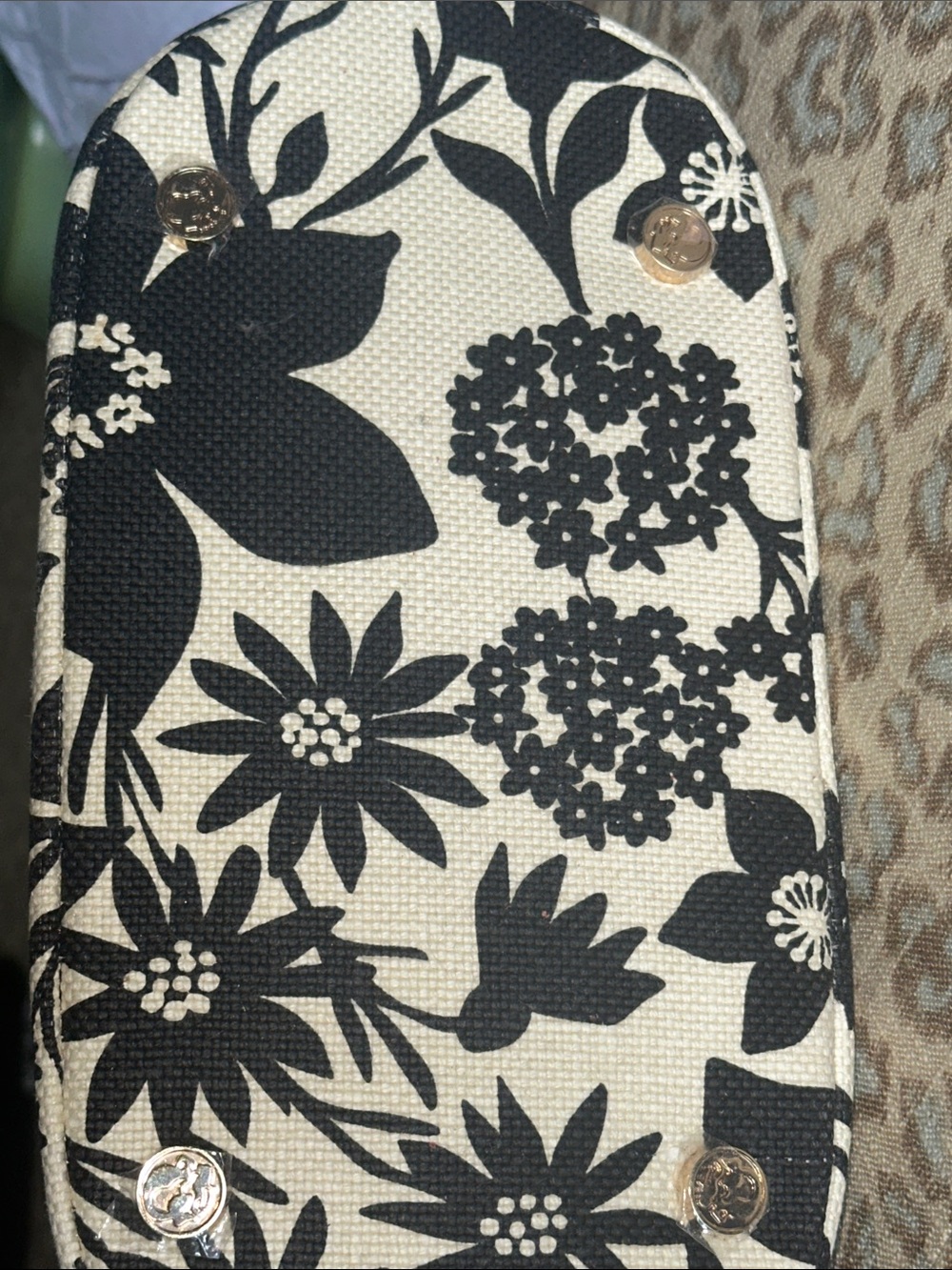 NWT Spartina 449 Black & Cream Floral Tote with Teal Interior Trim - Picture 7 of 11